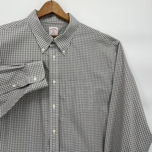Brooks Brothers 1818 Shirt Mens XXL Gray Gingham Check